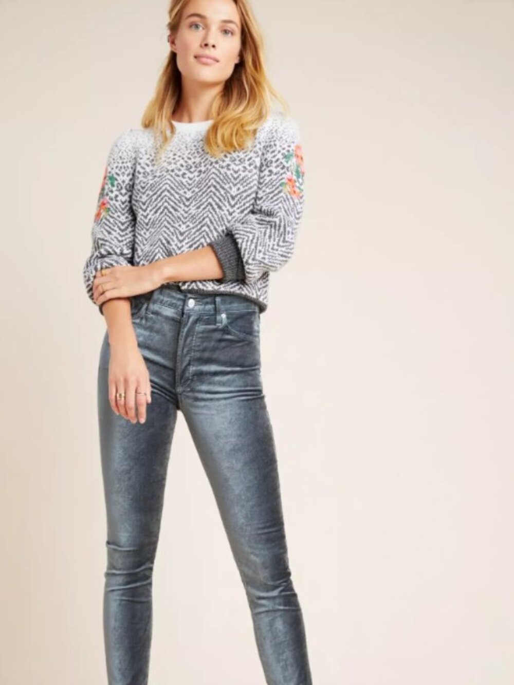 Anthropologie Karolina Floral Embroidered Wool Blend Sweater Petite S - Picture 3 of 12